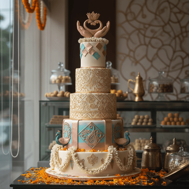 AI-generated wedding cake display image