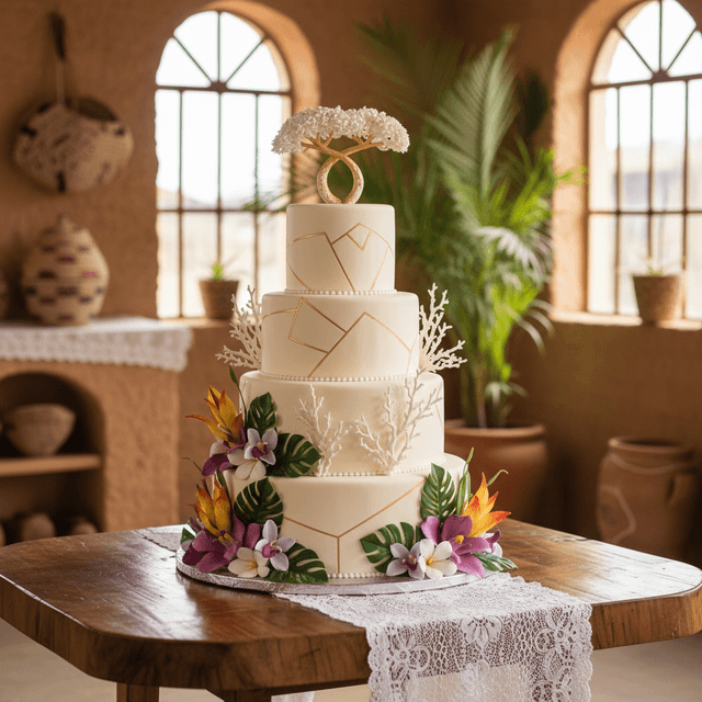 AI-generated wedding cake display image